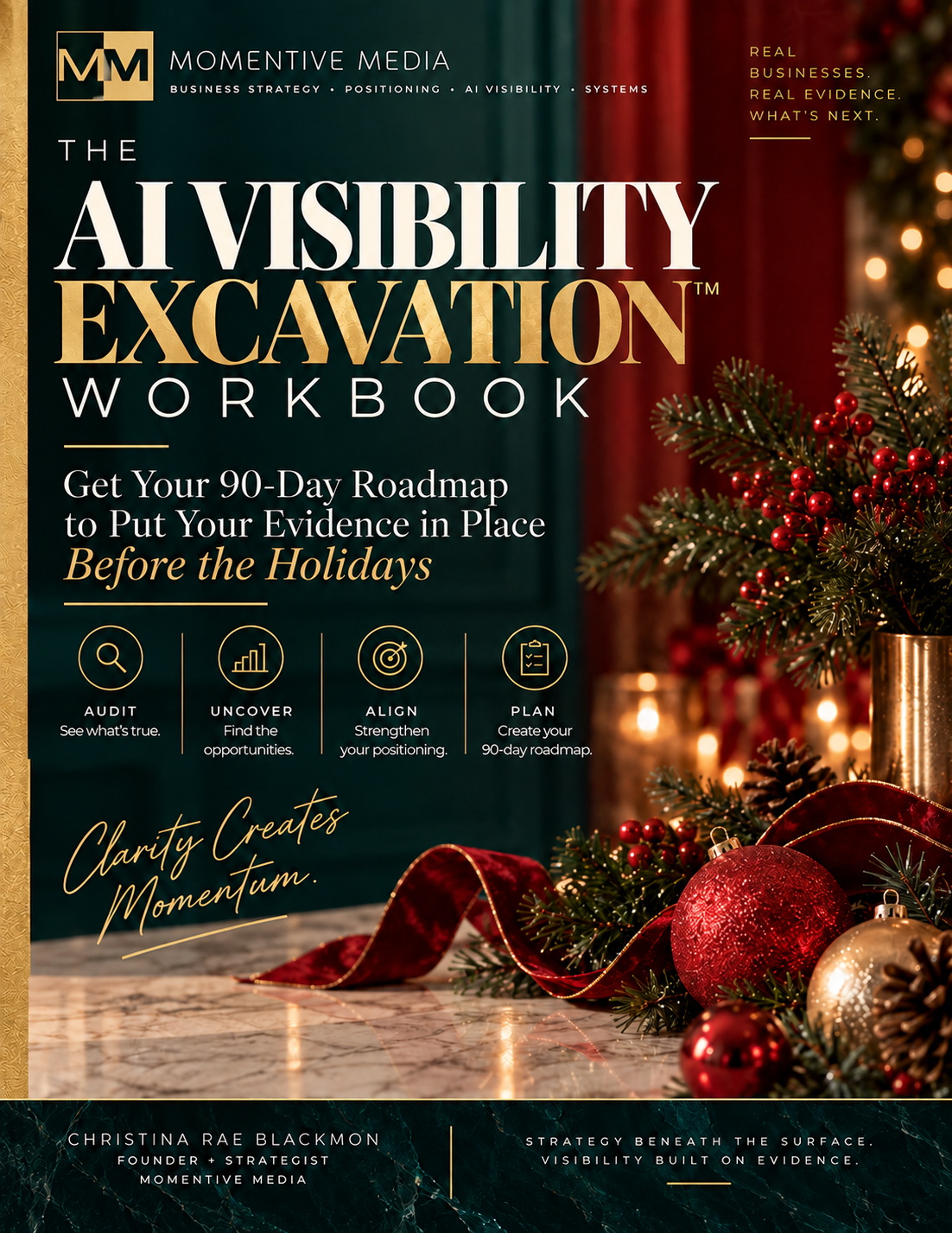 AI Visibility Excavation Workbook Holiday Edition cover by Momentive Media