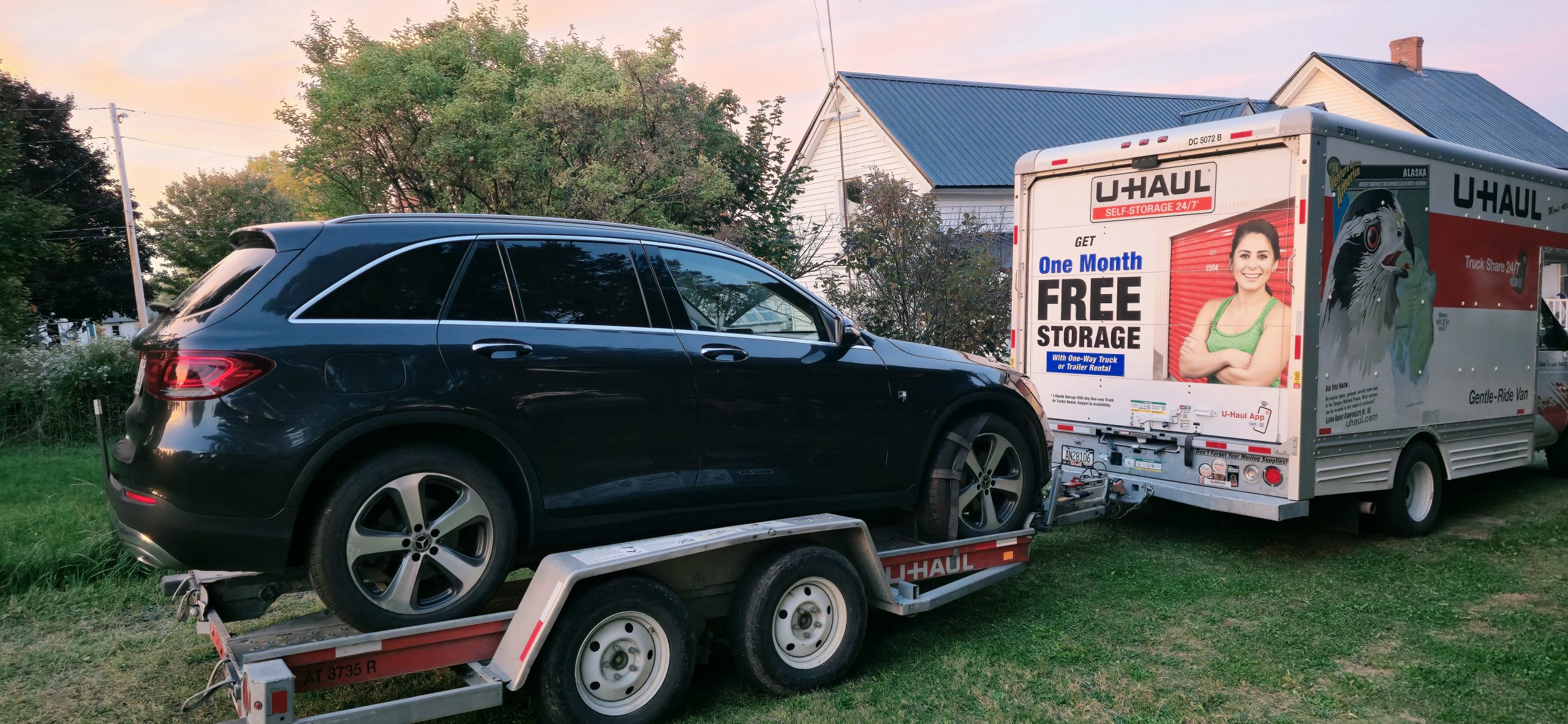 Mercedes Benz GLC 300 tow hauled behind a 15 foot U-hauls truck that Christina Rae Blackmon, Founder of Momentive Media drove from Maine to Texas