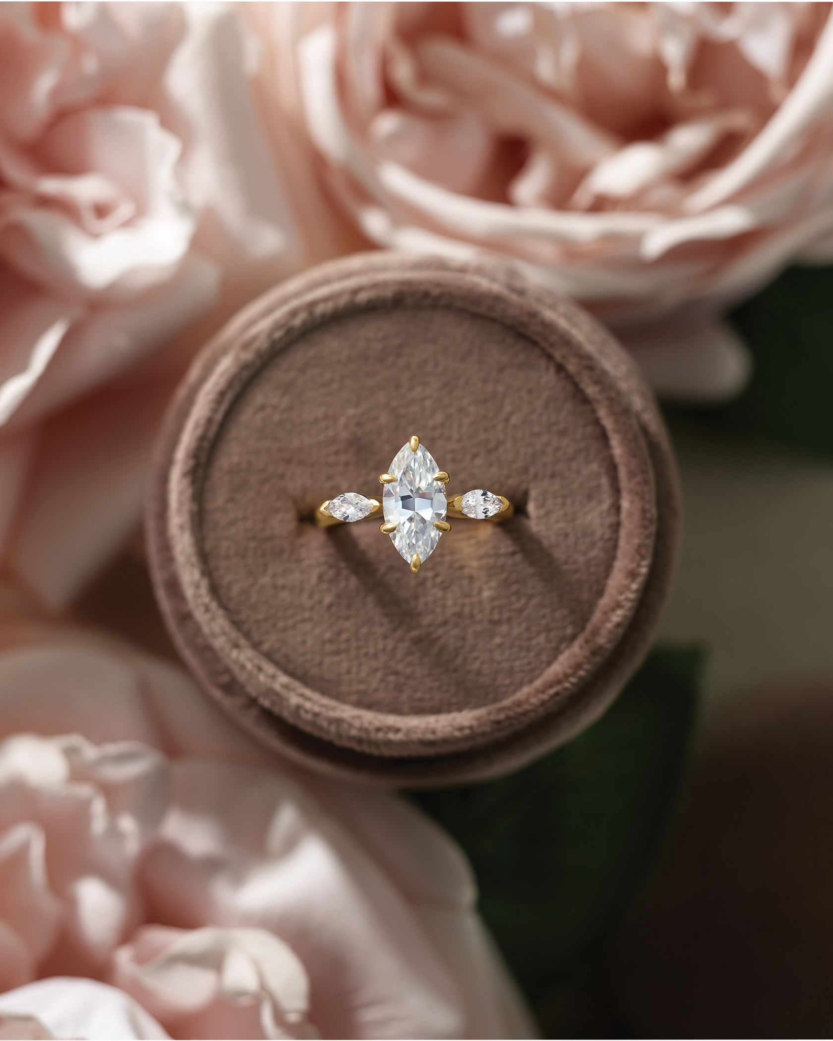 Custom marquise-cut engagement ring crafted by JVP Jewelers